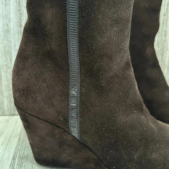 Prada Linea Rossa Brown Suede Wedge Boots - Picture 4 of 9